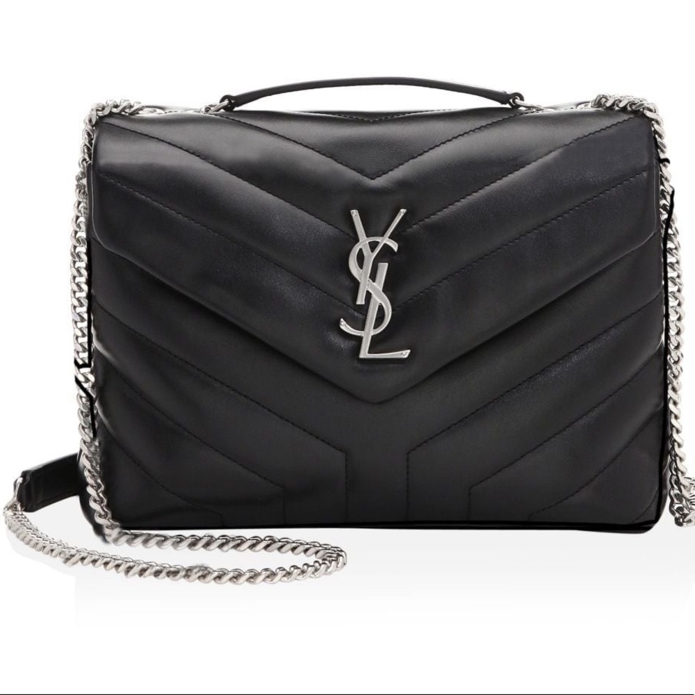 YSL medium Loulou bag. Black Leather and silver